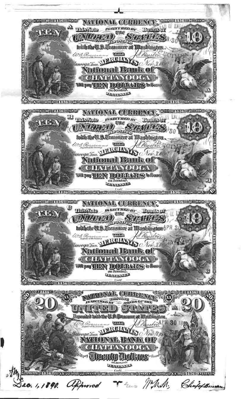 Merchants NB Sheet 3$10 1$20 11-3-1890 BEP